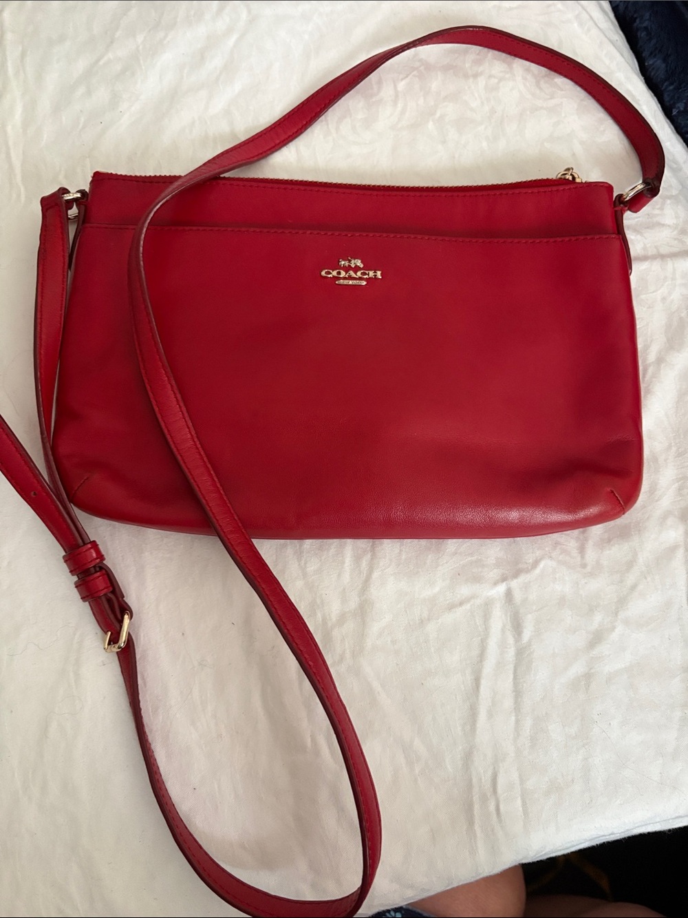 Coach Red Leather Crossbody Shoulder Bag with Gold Logo